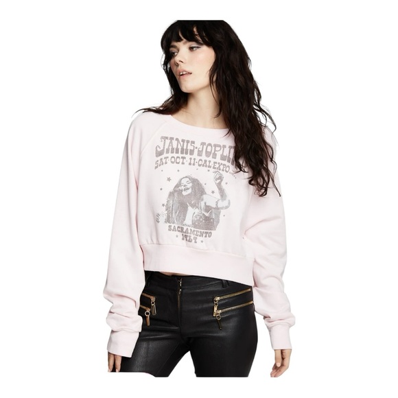 Recycled Karma 1969 Janis Joplin Pink Cropped Sweatshirt Large - Picture 1 of 7